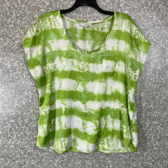 Dress Barn Green & White Tie Dye Stripe Silky Feel Blouse - Size XL - Scoop Neck - Picture 1 of 6